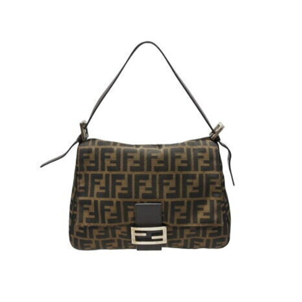FENDI Mamma Bucket Shoulder Bag Zucca Canvas Brown Leather